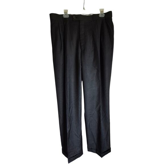 Andre Lanzino Men’s Dress Pants 36L Black 100% Wool Pleated Cuffed Hem Old Money - Picture 5 of 7